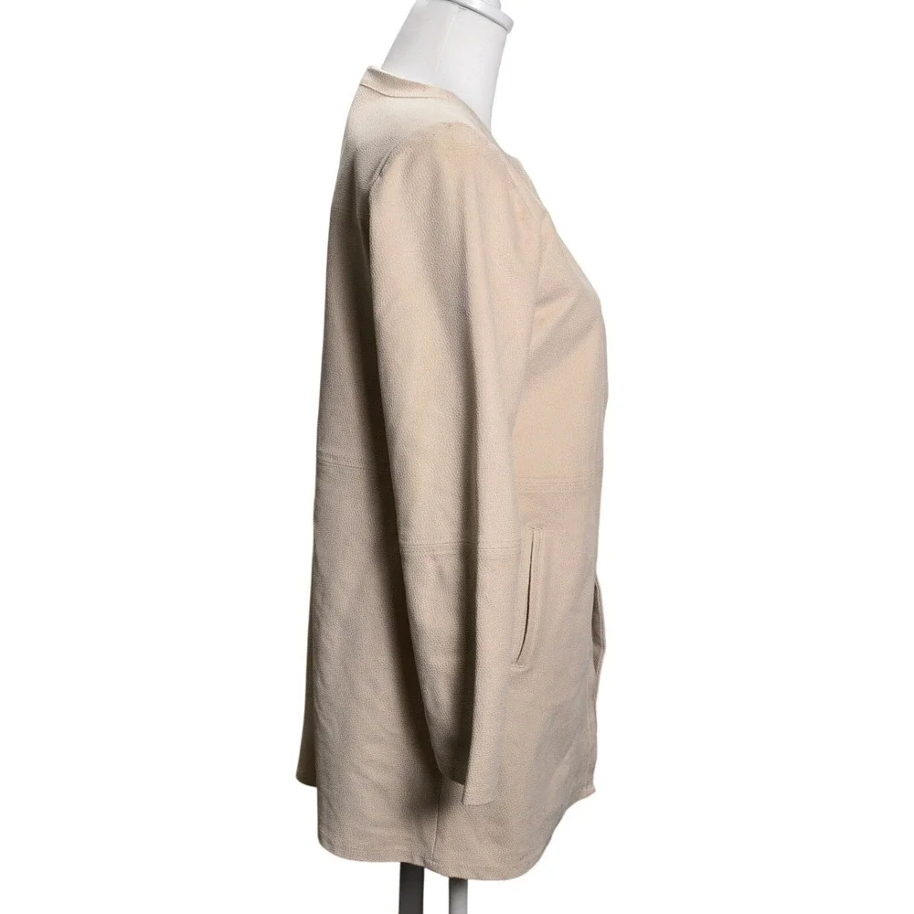 Chico's Beige Long Jacket Textured‎ Open Front Cardigan Coatigan Size 0 Large